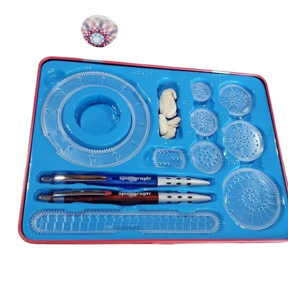 Original Spirograph Design Set in Tin Box Complete w/ Pens & Gears Kahootz 2010s - Picture 2 of 3
